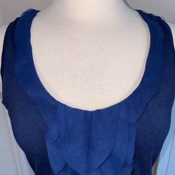 Ann Taylor ruffle tank top navy M EUC - Picture 2 of 4